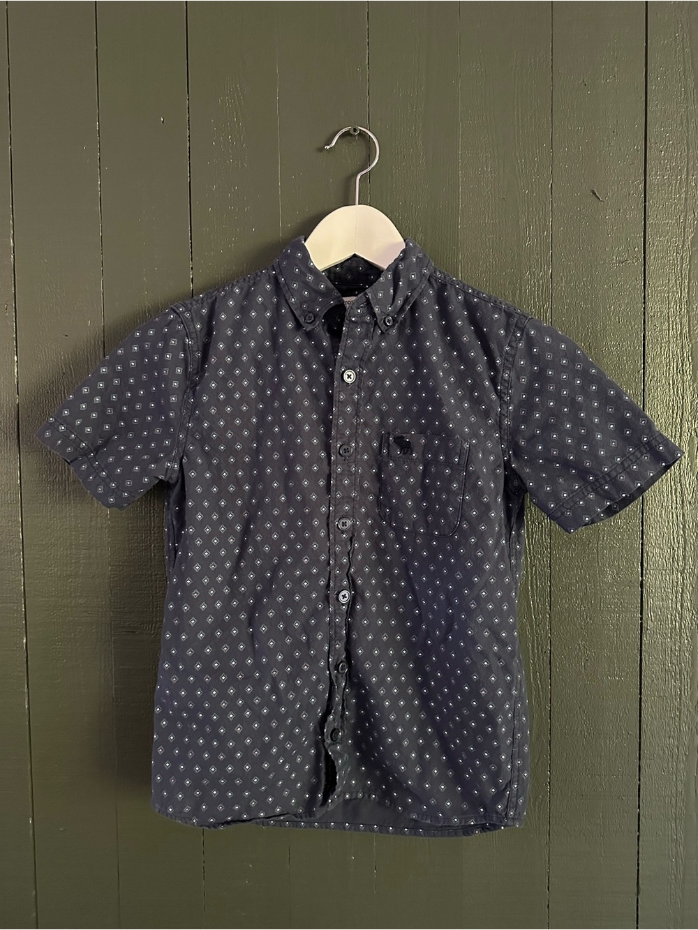 abercrombie kids Navy Short-Sleeve Button-Down Shirt with Diamond print